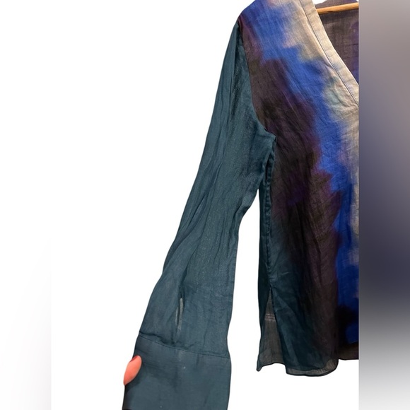 Massimo Dutti Size 6 Blue Watercolor Print V-Neck Tunic Artsy, Quiet Luxury - Picture 5 of 11